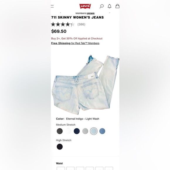 Levi's 711 Women’s Modern Rise Demi Curve Zip Ankle Crop Jeans/Jeggings - Picture 3 of 6